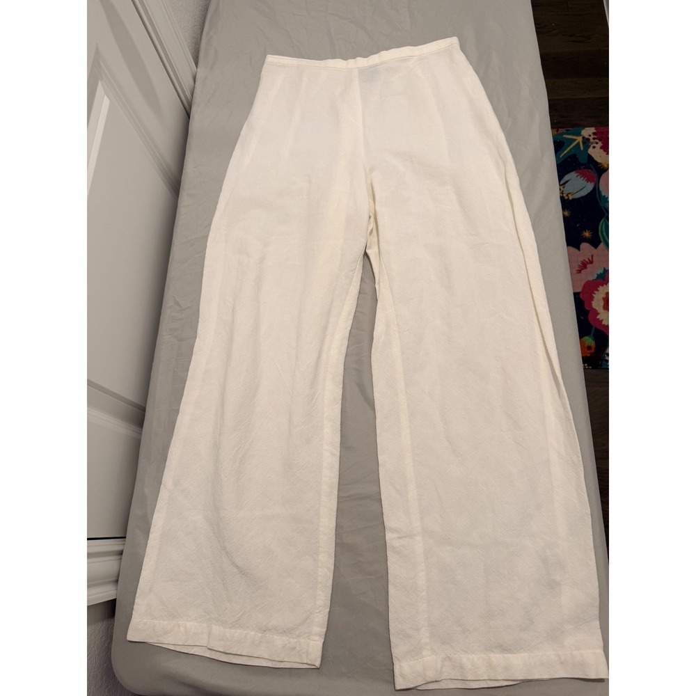 NEW Eileen‎ Fisher Petite Linen Rayon Wide Leg Pants Cream Side Zip Size Medium